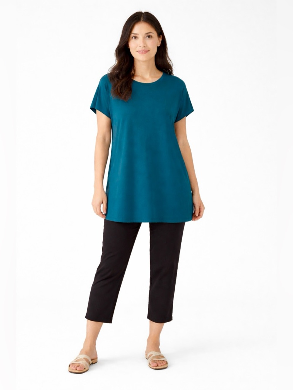 Eileen Fisher Stretchy‎ Jersey Tunic Minimalist Clean Blue Large